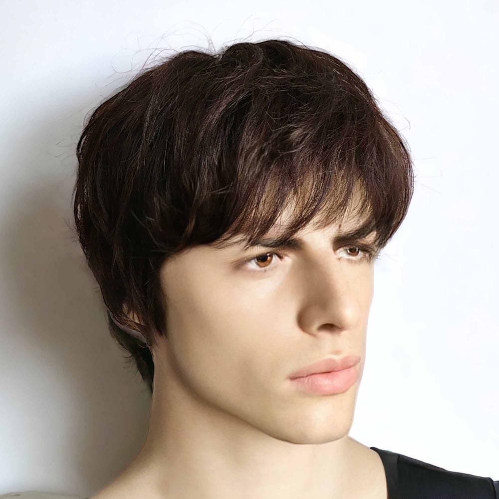 Men Dark Brown Textured Fringe Bangs Short Real Human Hair Wig |  nevermindyrhead – nevermindyrhead