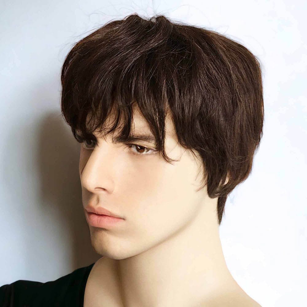 Men Dark Brown Textured Fringe Bangs Short Real Human Hair Wig |  nevermindyrhead – nevermindyrhead