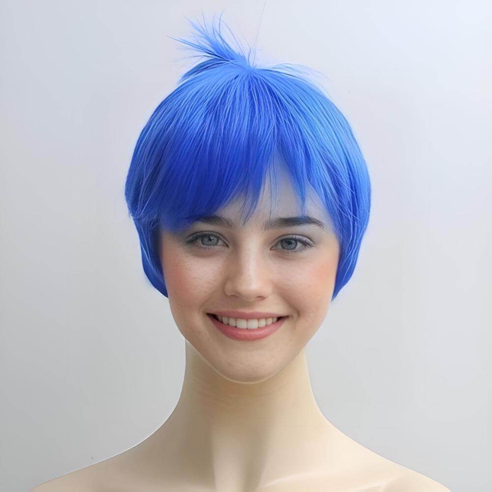 Joy Short Blue Cosplay Wig Pixie Boy Cut Straight Fringe Bangs 