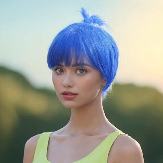 Joy Short Blue Cosplay Wig Pixie Boy Cut Straight Fringe Bangs 