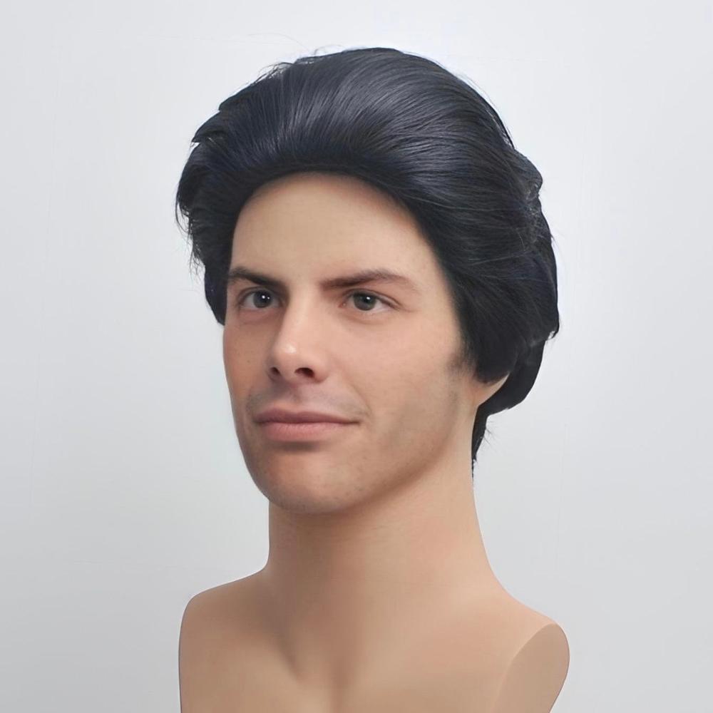 Men Rock N' Roll Elvis Wig Rock Star Elvis Black Wig 50's Slicked For Costume