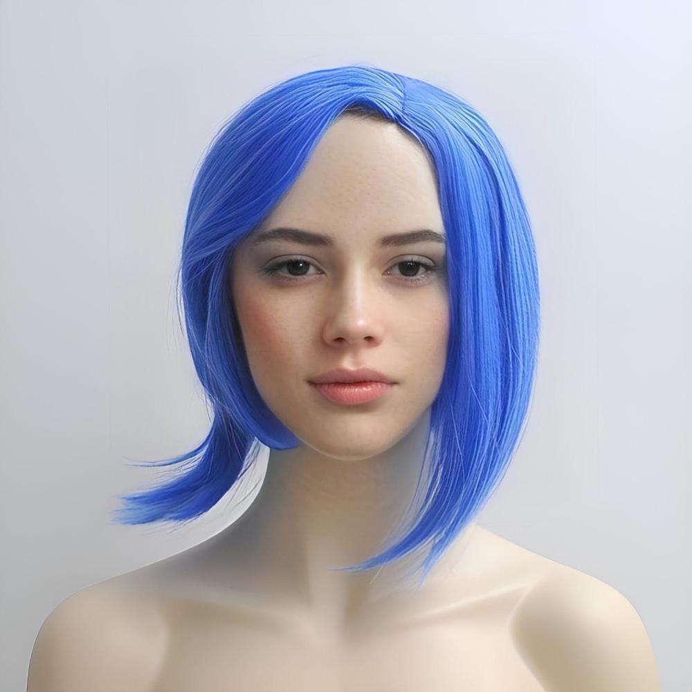 Sadness Blue Wig For Cosplay Women Straight Short Bob Side Part For Costume Party