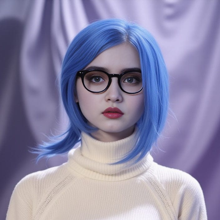 Sadness Blue Wig For Cosplay Women Straight Short Bob Side Part For Costume Party