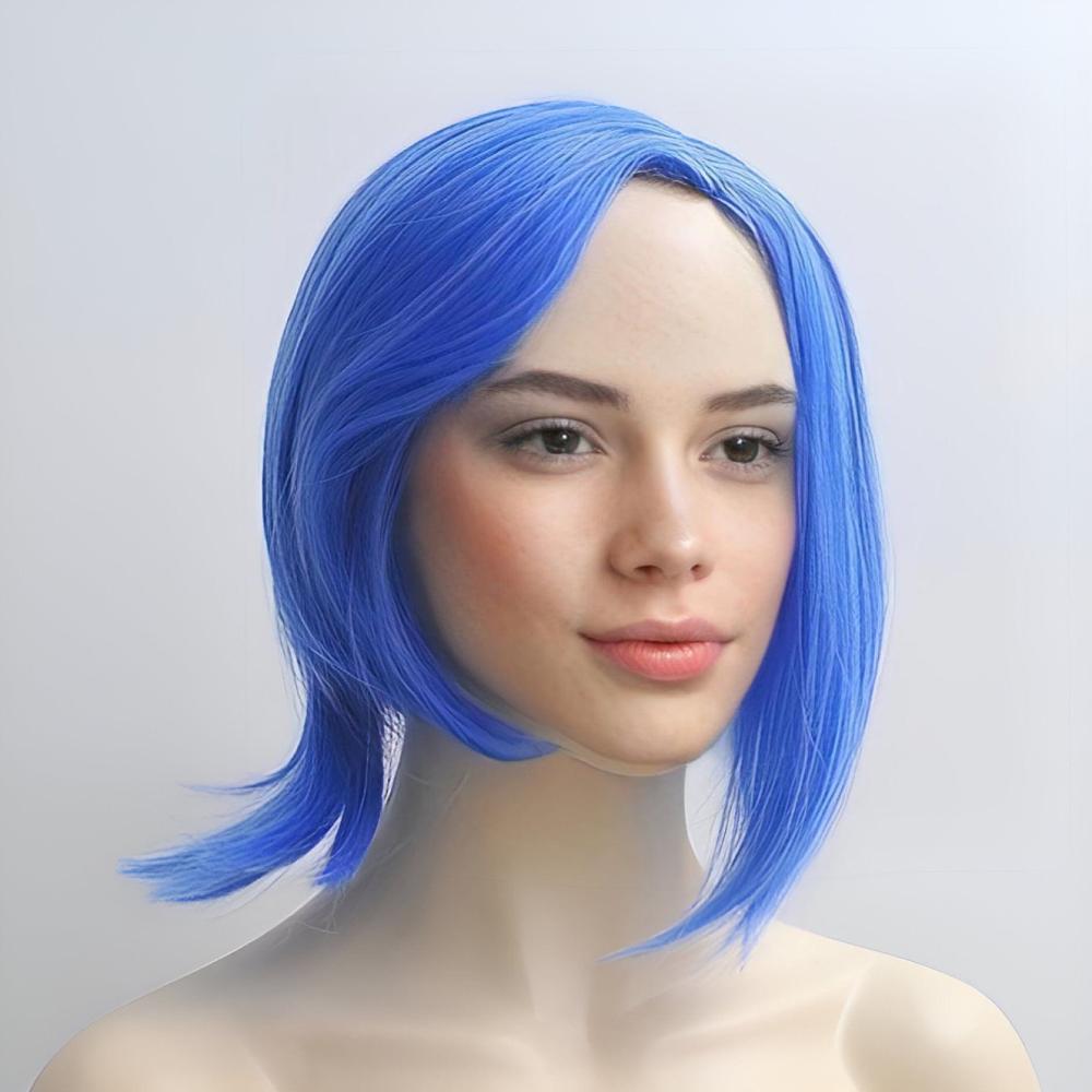 Sadness Blue Wig For Cosplay Women Straight Short Bob Side Part For Costume Party