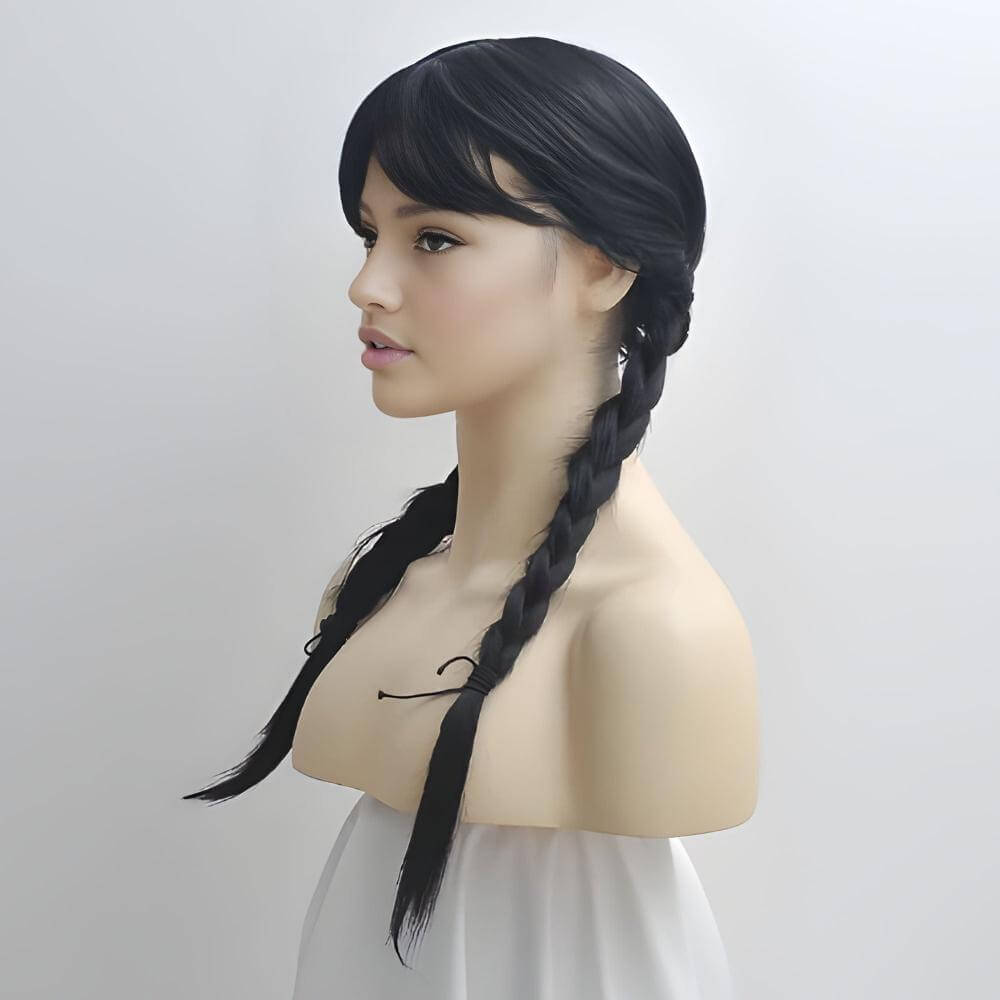 Wednesday Addams Wig Black Long Braided Ponytails Cosplay Halloween Costume Gothic For Women