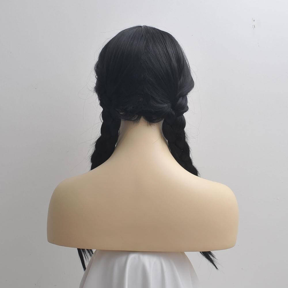 Wednesday Addams Wig Black Long Braided Ponytails Cosplay Halloween Costume Gothic For Women