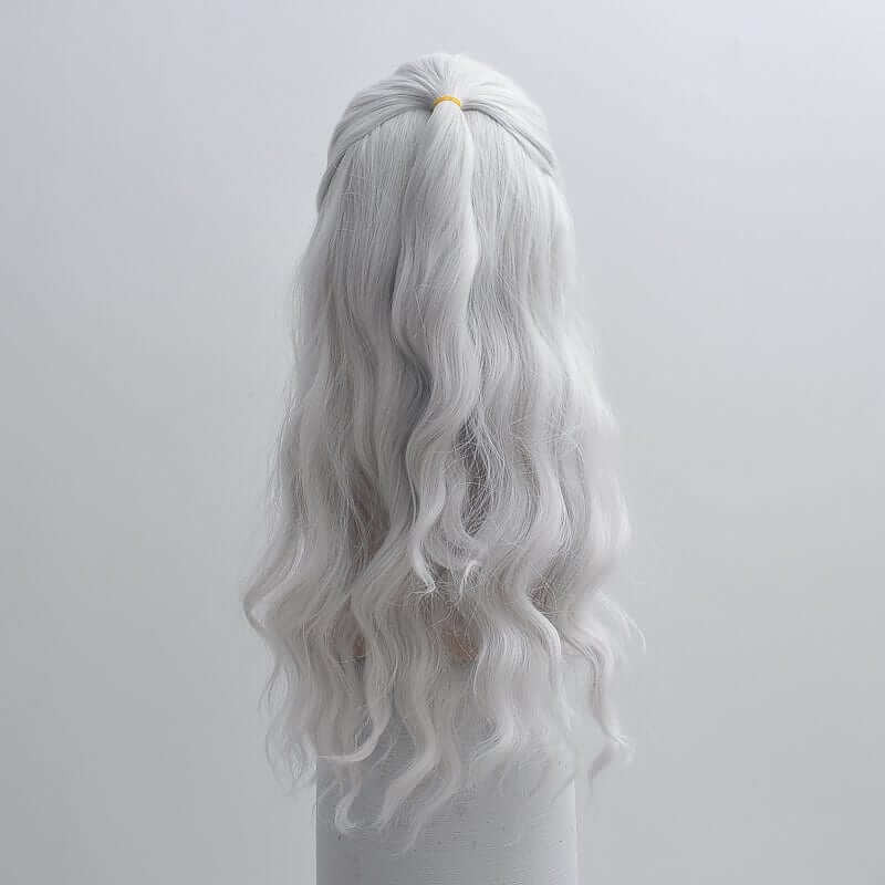 Witcher Cosplay Wig Men Silver White Widow's Peak Long Curly For Halloween Costume 