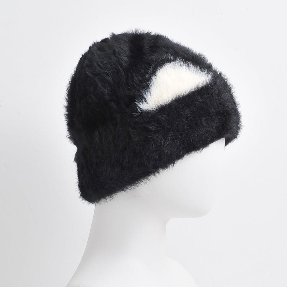 nevermindyrhead Black Faux Fur Cat Ears Beanie For Women Soft Warm Fuzzy Winter Hat