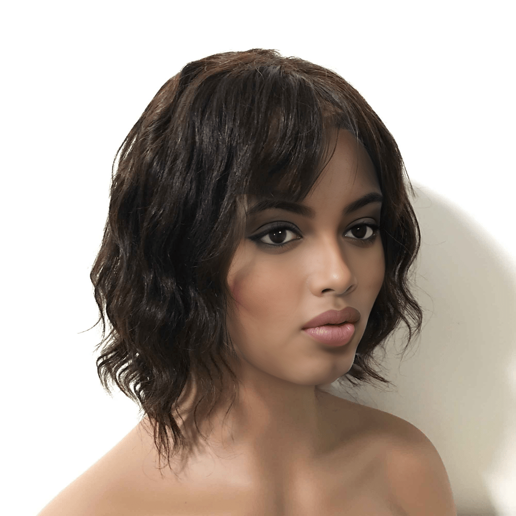 nevermindyrhead Black Human Hair Wig For Women Lace Front With Bangs Short Curly Natural Looking Glueless