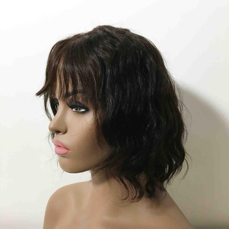 nevermindyrhead Black Human Hair Wig For Women Lace Front With Bangs Short Curly Natural Looking Glueless