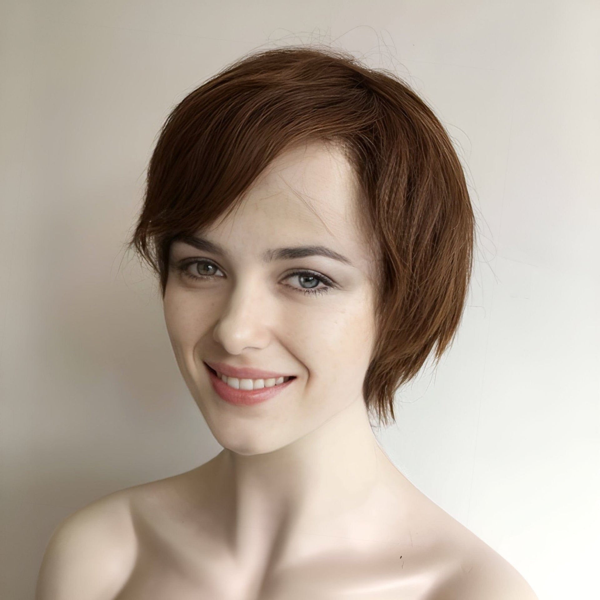 nevermindyrhead Brown Human Hair Wig For Women 13X6 Lace Front With Bangs Pixie Cut Short Straight Hair Side Part