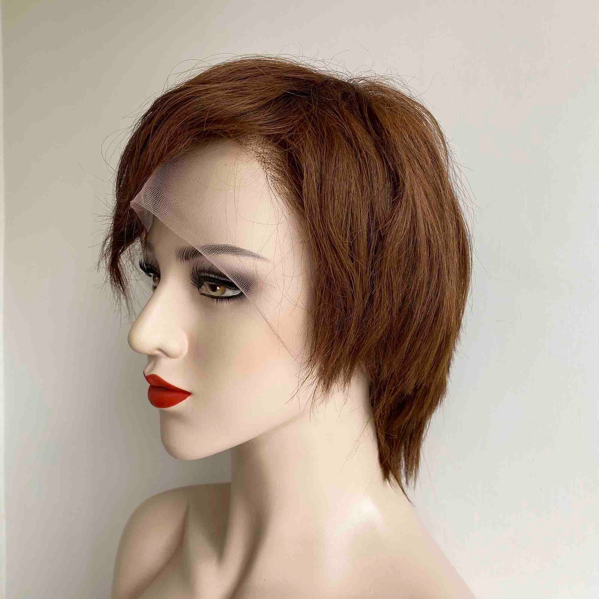 nevermindyrhead Brown Human Hair Wig For Women 13X6 Lace Front With Bangs Pixie Cut Short Straight Hair Side Part