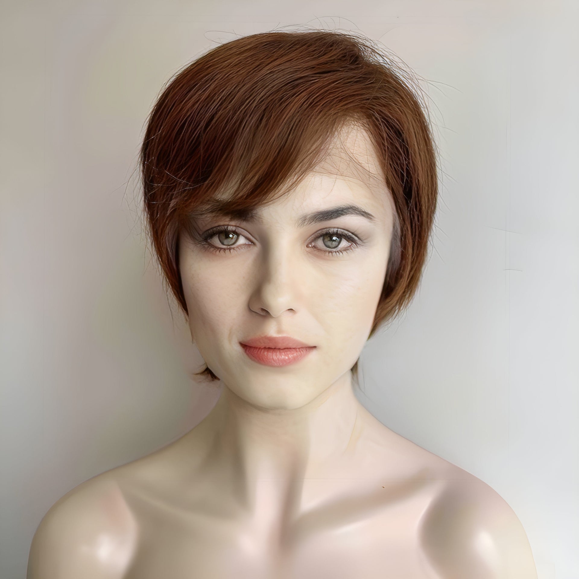 nevermindyrhead Brown Human Hair Wig For Women 13X6 Lace Front With Bangs Pixie Cut Short Straight Hair Side Part