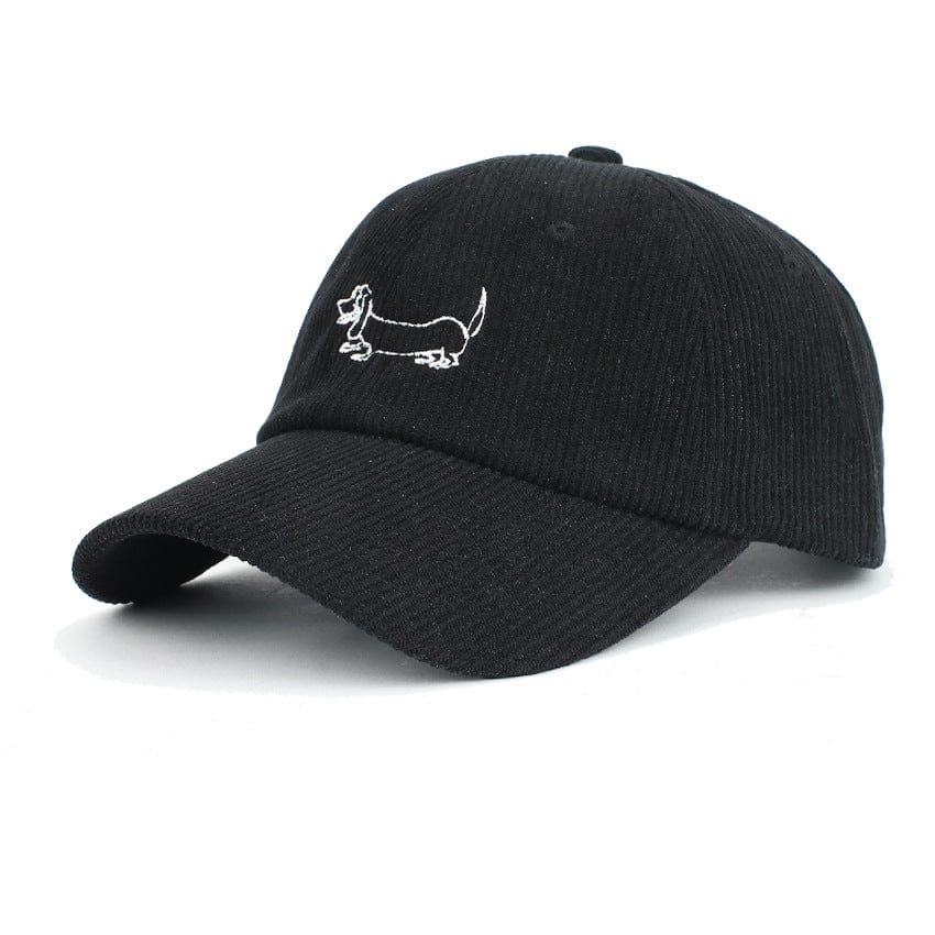 nevermindyrhead Dachshund Embroidered Baseball Cap Dog Lover Corduroy Dad Hat Adjustable Black