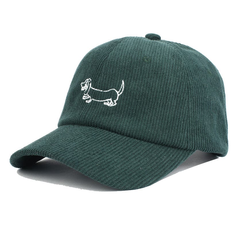 nevermindyrhead Dachshund Embroidered Baseball Cap Dog Lover Corduroy Dad Hat Adjustable Green