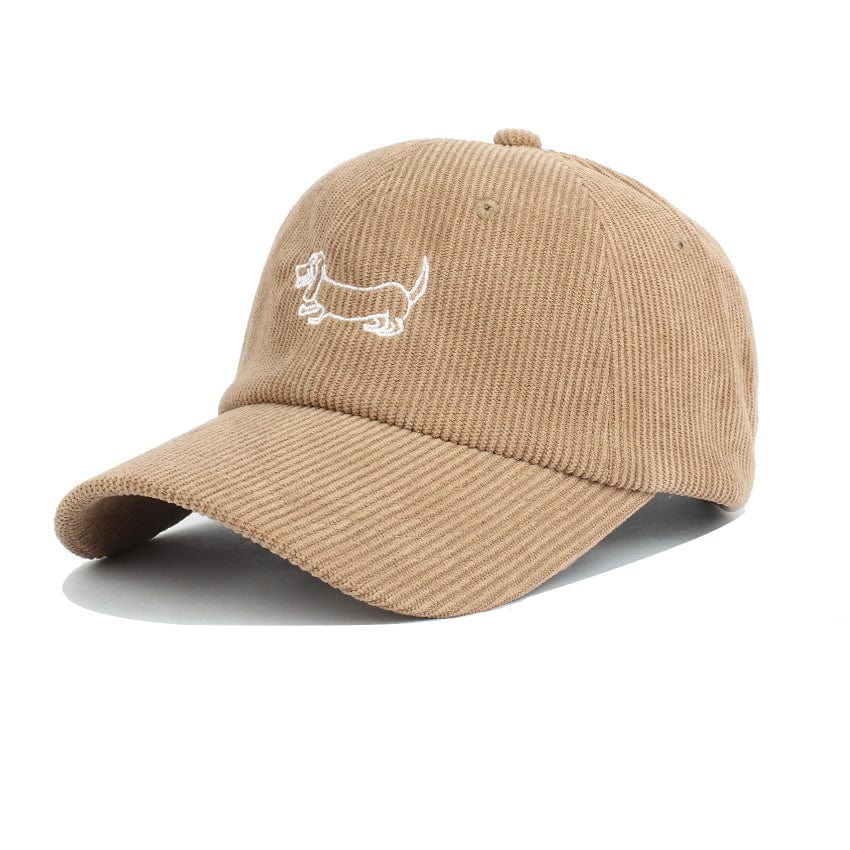 nevermindyrhead Dachshund Embroidered Baseball Cap Dog Lover Corduroy Dad Hat Adjustable Khaki