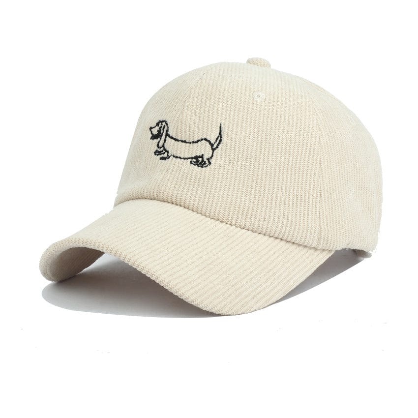 nevermindyrhead Dachshund Embroidered Baseball Cap Dog Lover Corduroy Dad Hat Adjustable White