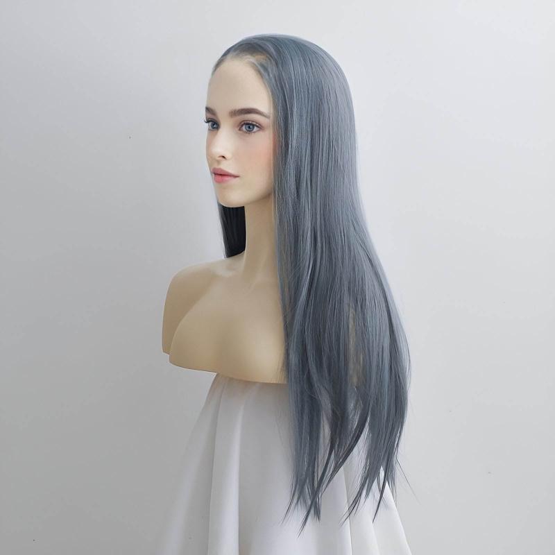 nevermindyrhead Dark Gray Lace Front Wig For Women Long Straight Free Parting Sicked Smooth Natural Looking