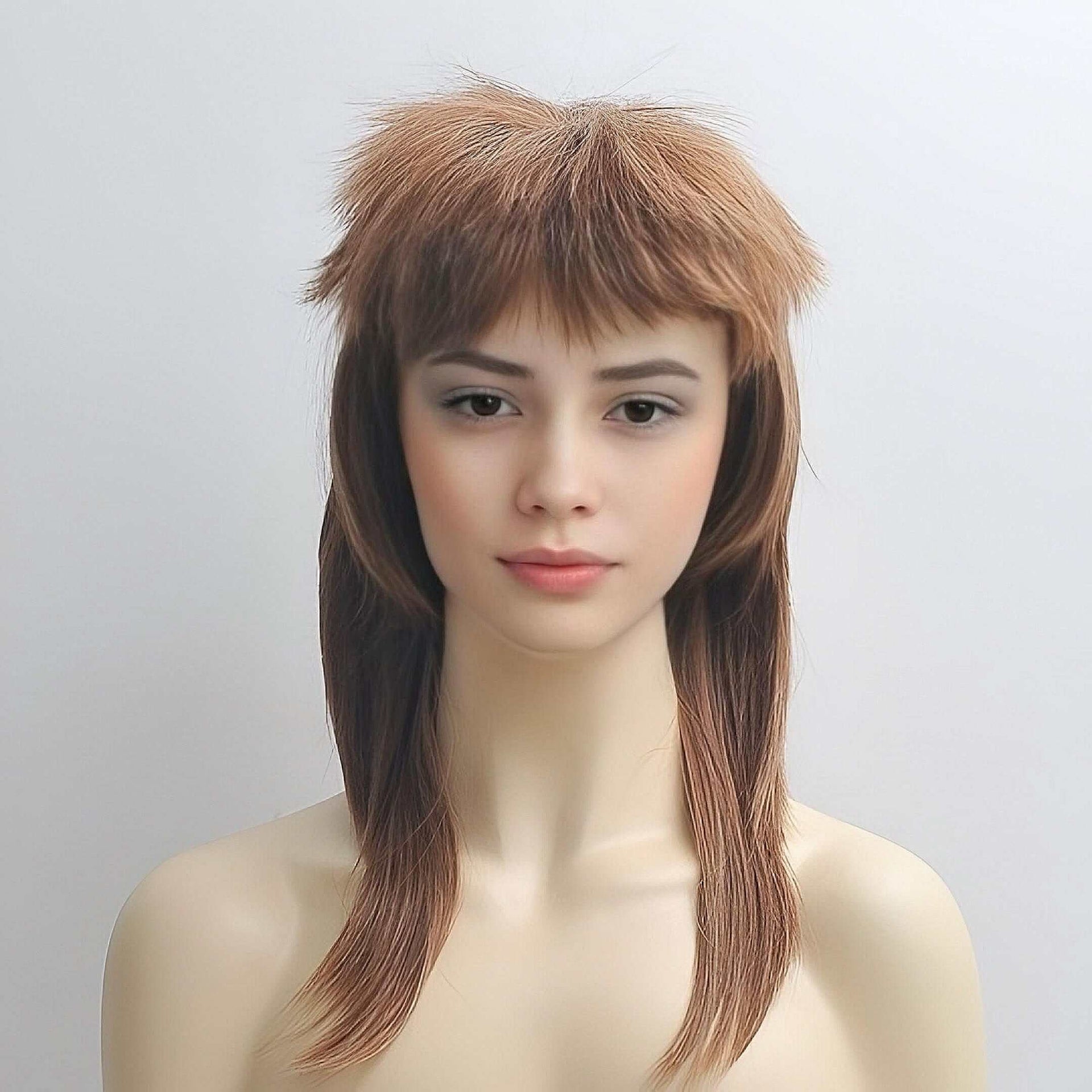 nevermindyrhead Emo Brown Mullet Wolf Cut Wig For Women Long Straight With Bangs