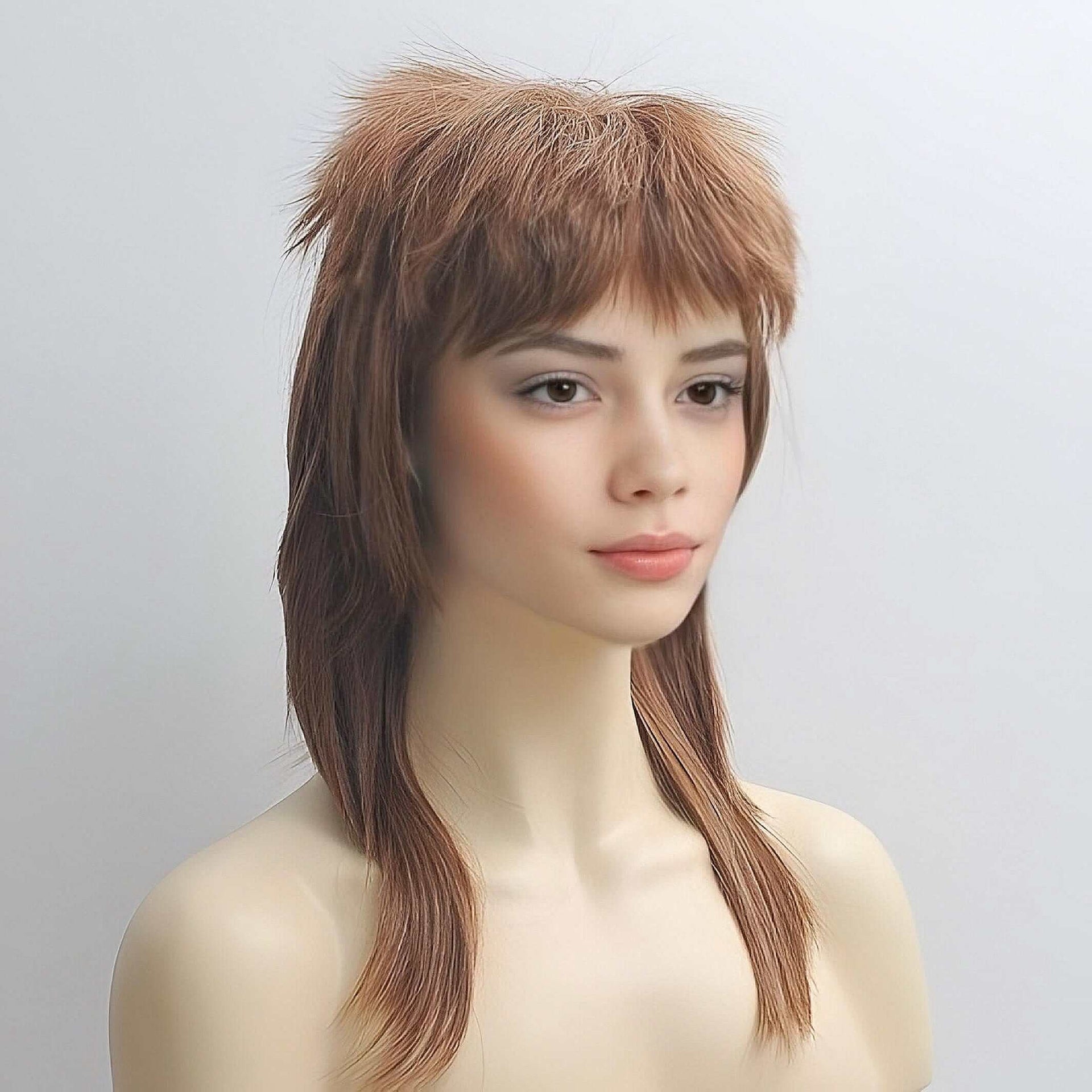 nevermindyrhead Emo Brown Mullet Wolf Cut Wig For Women Long Straight With Bangs