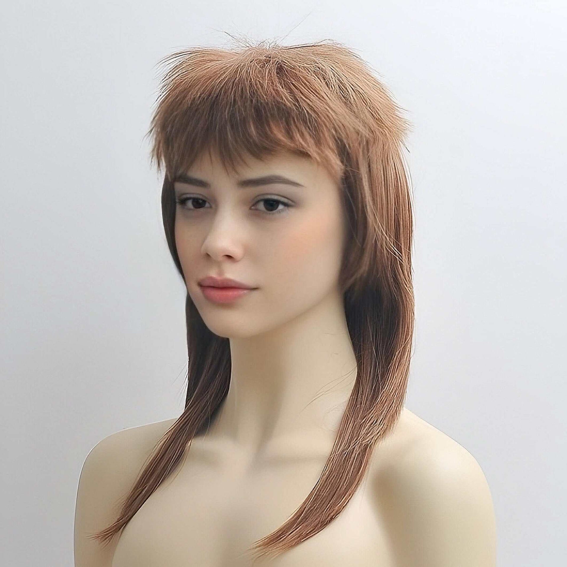 nevermindyrhead Emo Brown Mullet Wolf Cut Wig For Women Long Straight With Bangs