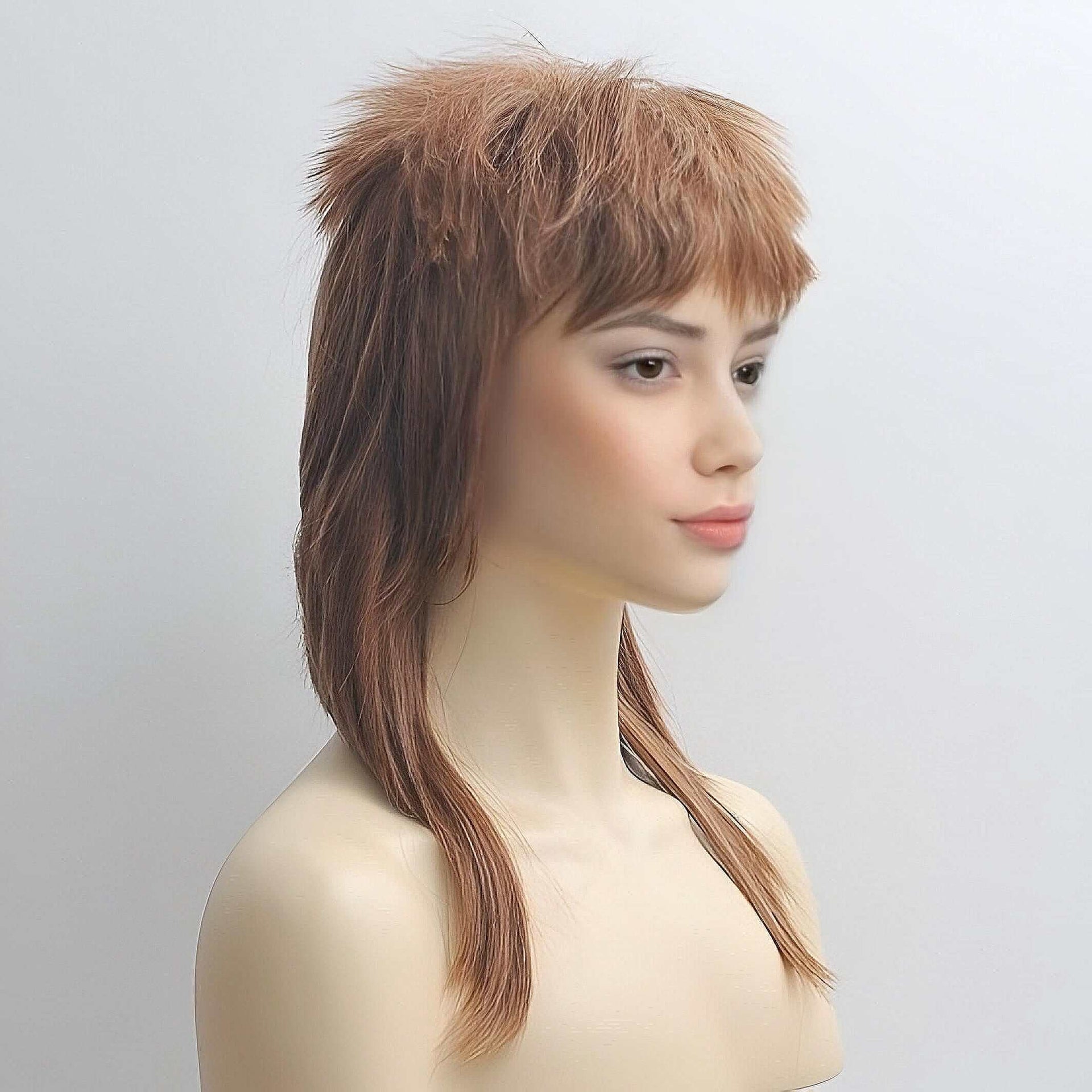 nevermindyrhead Emo Brown Mullet Wolf Cut Wig For Women Long Straight With Bangs