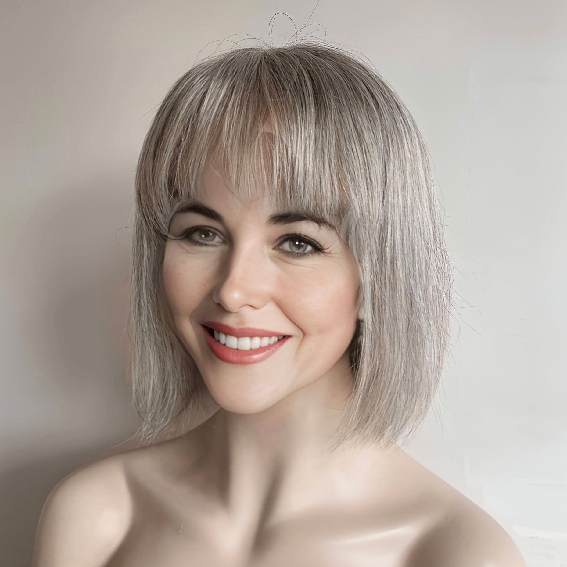 nevermindyrhead Gary Silver Human Hair Wig For Women Salt And Pepper Lace Front Short Bob Bangs