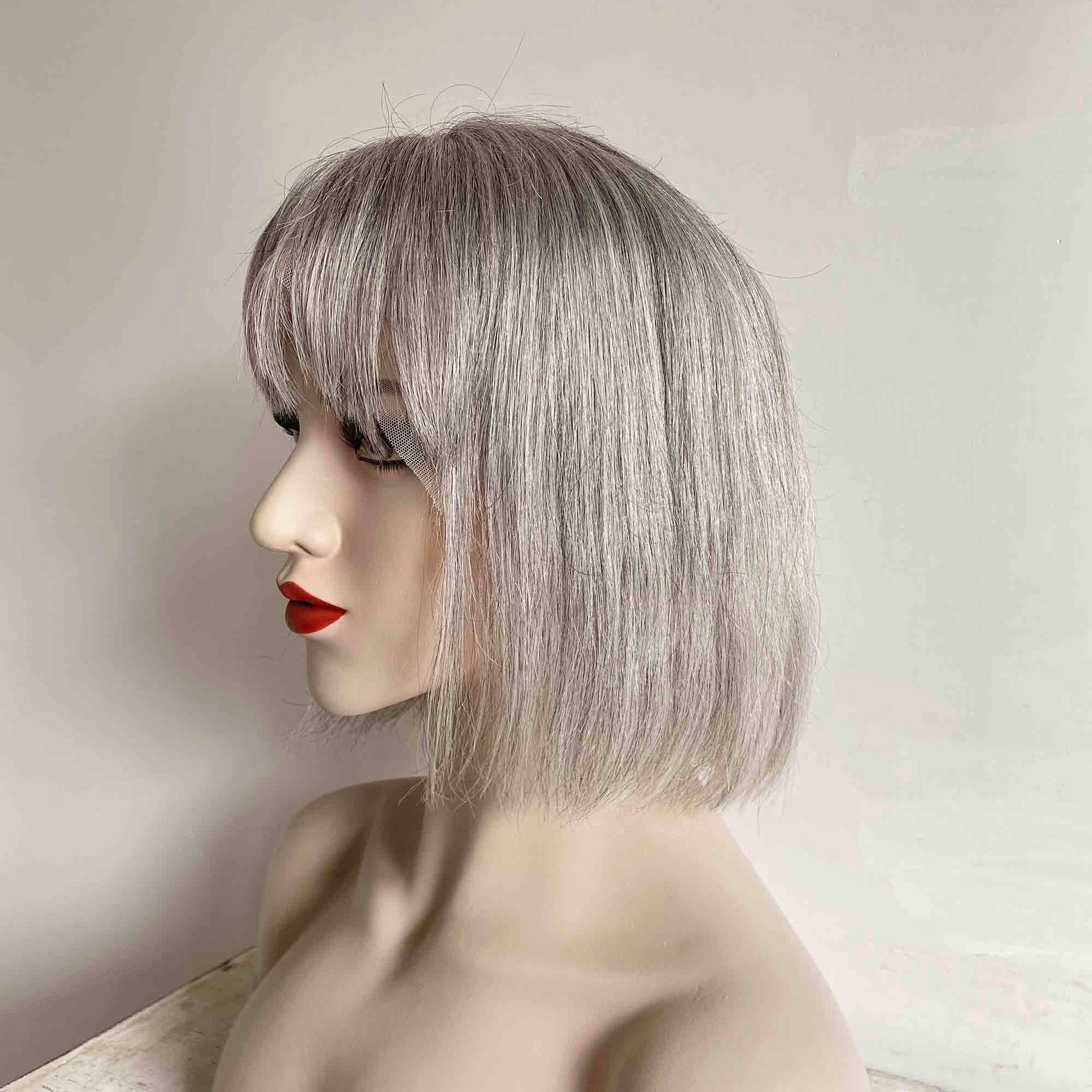 nevermindyrhead Gary Silver Human Hair Wig For Women Salt And Pepper Lace Front Short Bob Bangs