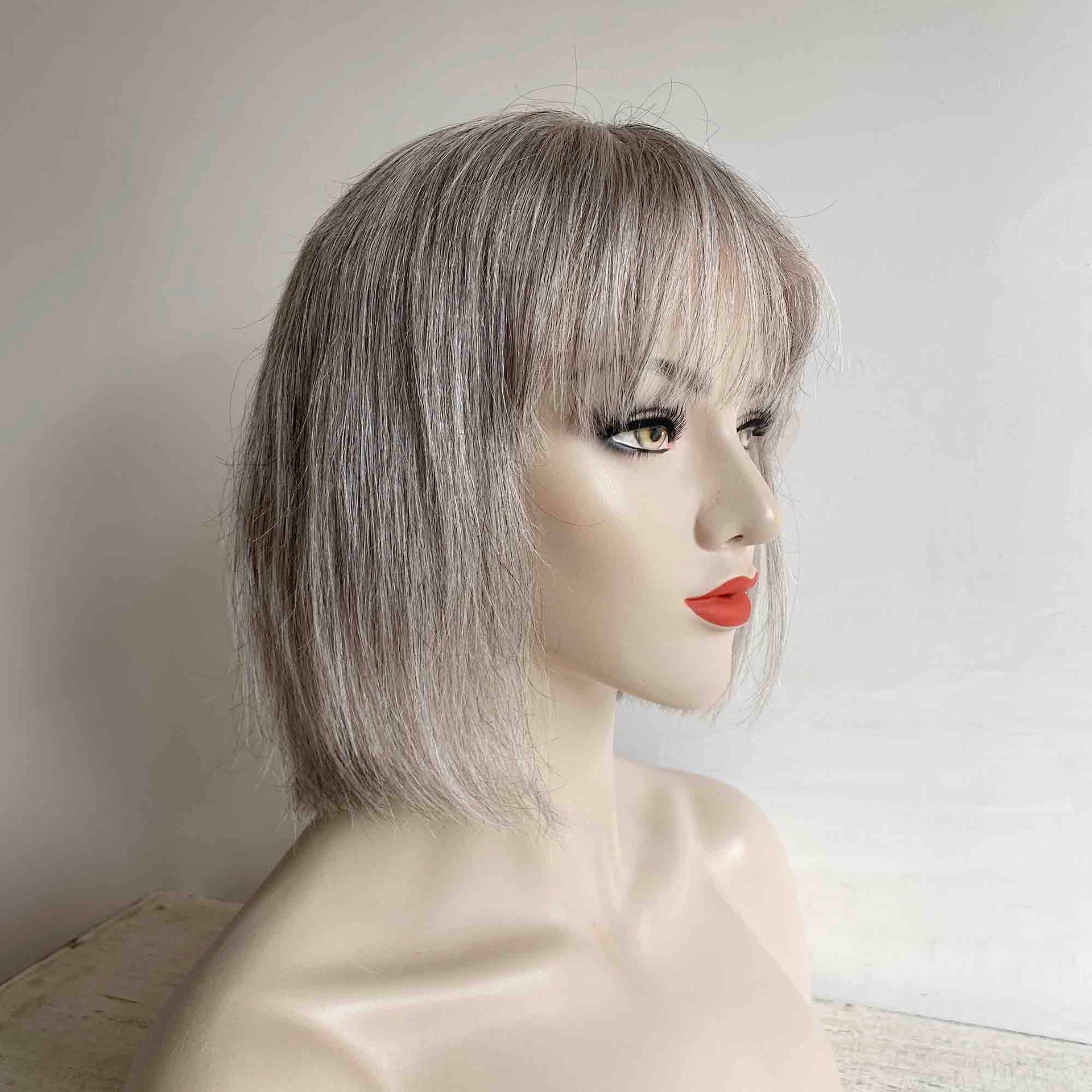 nevermindyrhead Gary Silver Human Hair Wig For Women Salt And Pepper Lace Front Short Bob Bangs