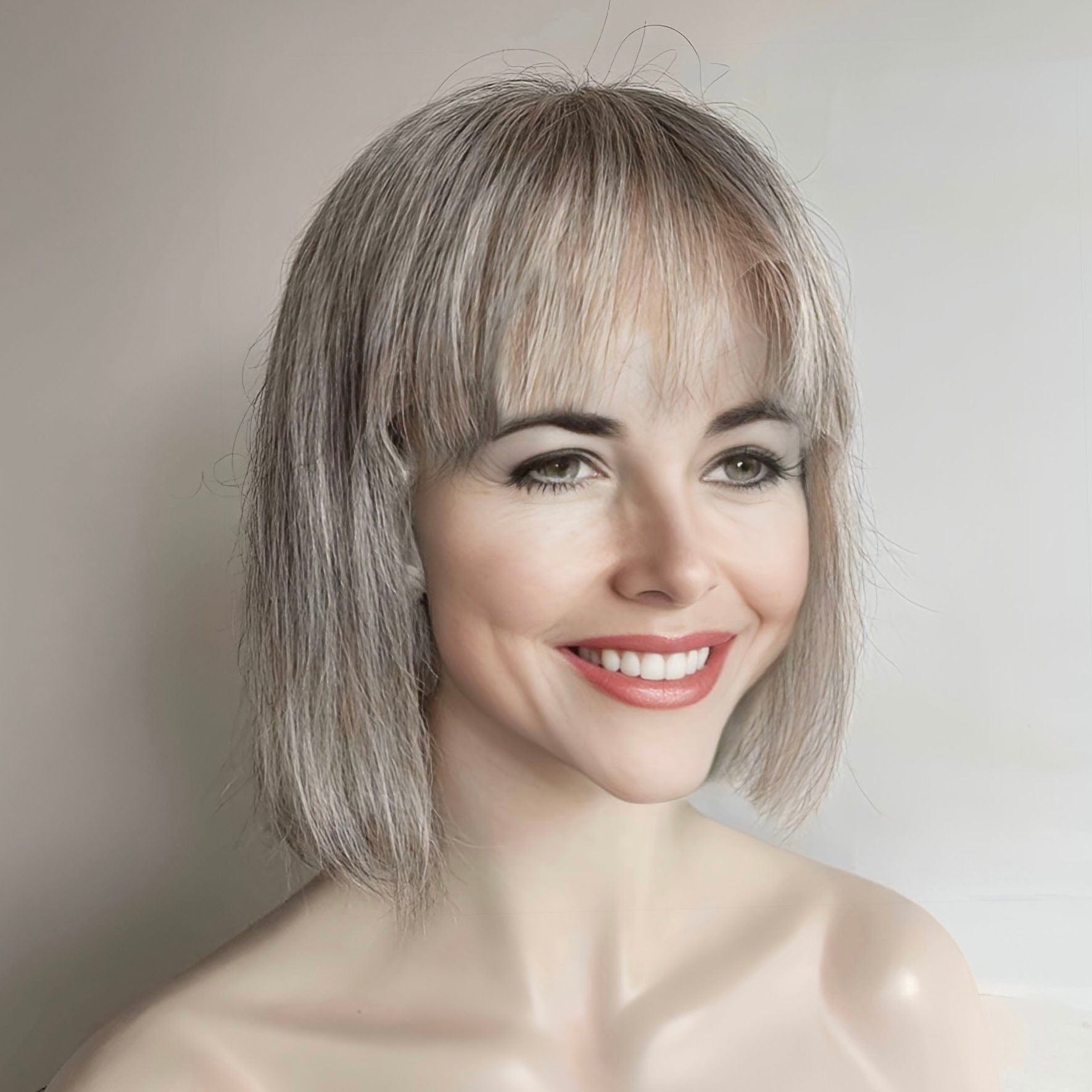 nevermindyrhead Gary Silver Human Hair Wig For Women Salt And Pepper Lace Front Short Bob Bangs