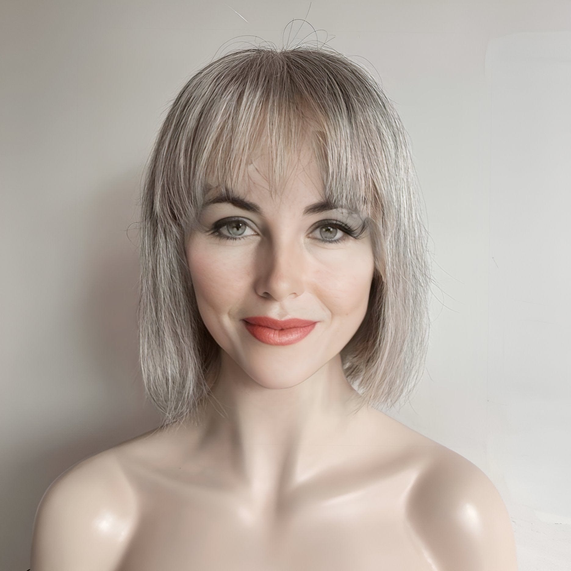 nevermindyrhead Gary Silver Human Hair Wig For Women Salt And Pepper Lace Front Short Bob Bangs