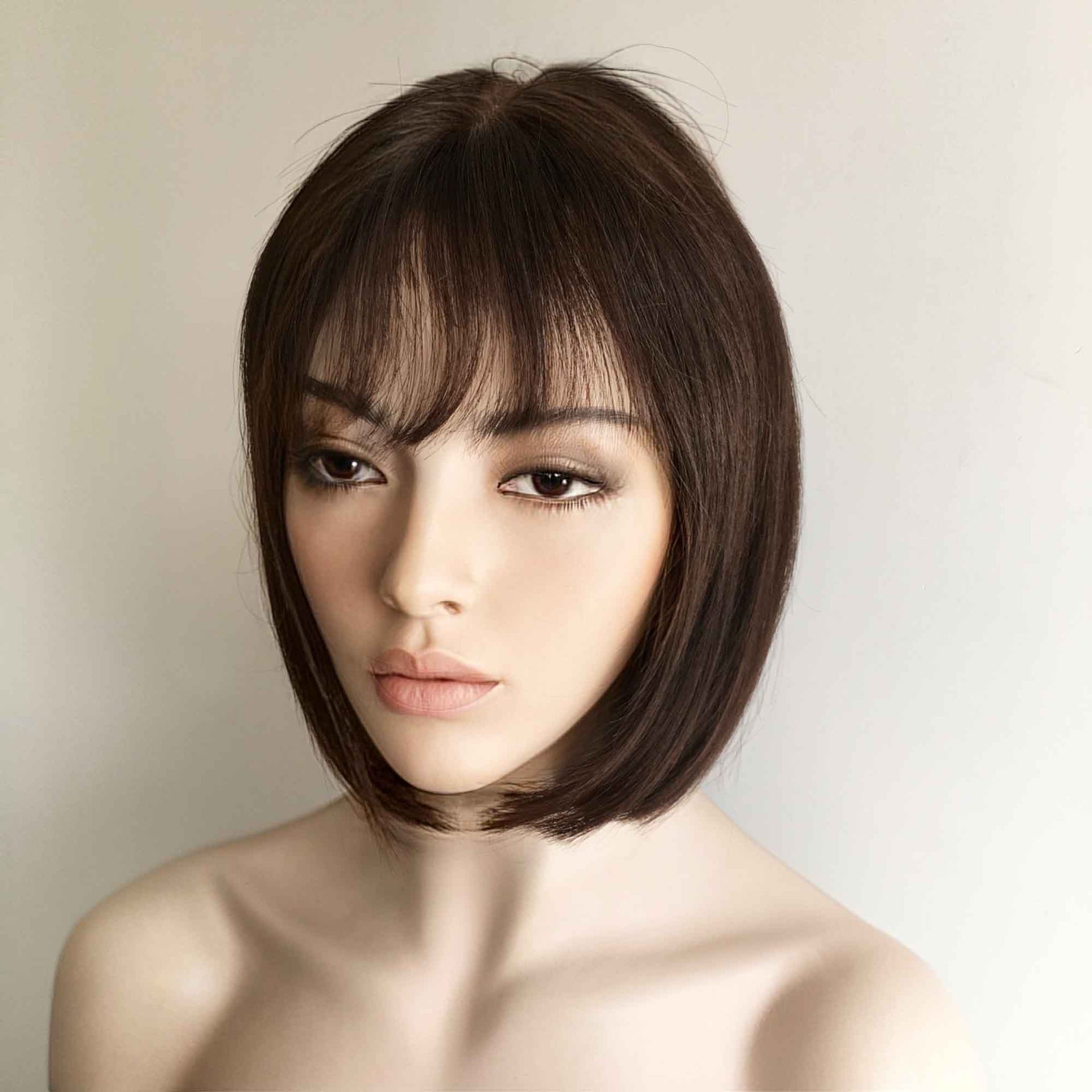 nevermindyrhead Human Hair Wig For Women Dark Brown Bob Short Straight Hair With Bangs