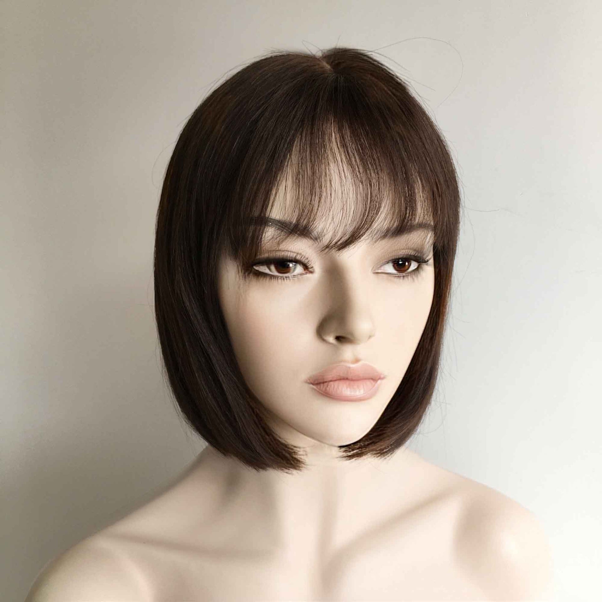 nevermindyrhead Human Hair Wig For Women Dark Brown Bob Short Straight Hair With Bangs