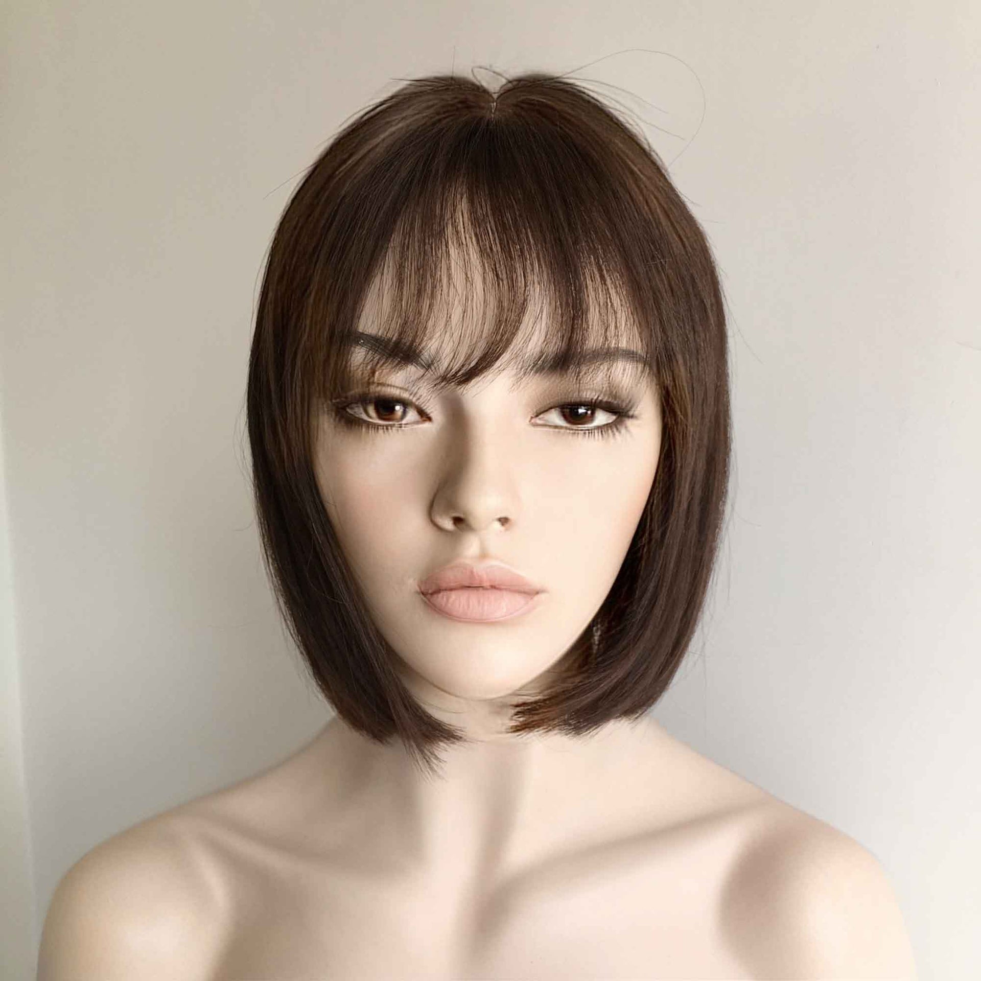 nevermindyrhead Human Hair Wig For Women Dark Brown Bob Short Straight Hair With Bangs