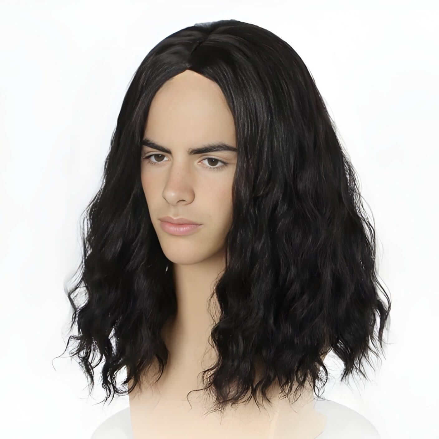 nevermindyrhead Men Black Long Curly Goth Wig Middle Part Thick For Cosplay Costume