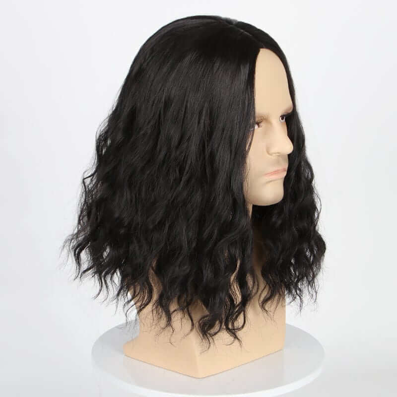 nevermindyrhead Men Black Long Curly Goth Wig Middle Part Thick For Cosplay Costume