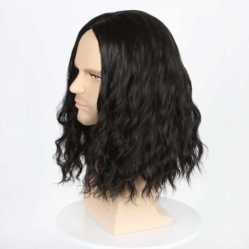 nevermindyrhead Men Black Long Curly Goth Wig Middle Part Thick For Cosplay Costume