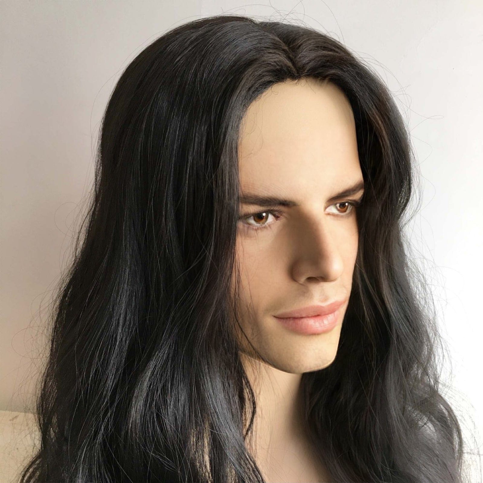 Men Black Long Wavy Middle Part Thick Volume Cosplay Wig