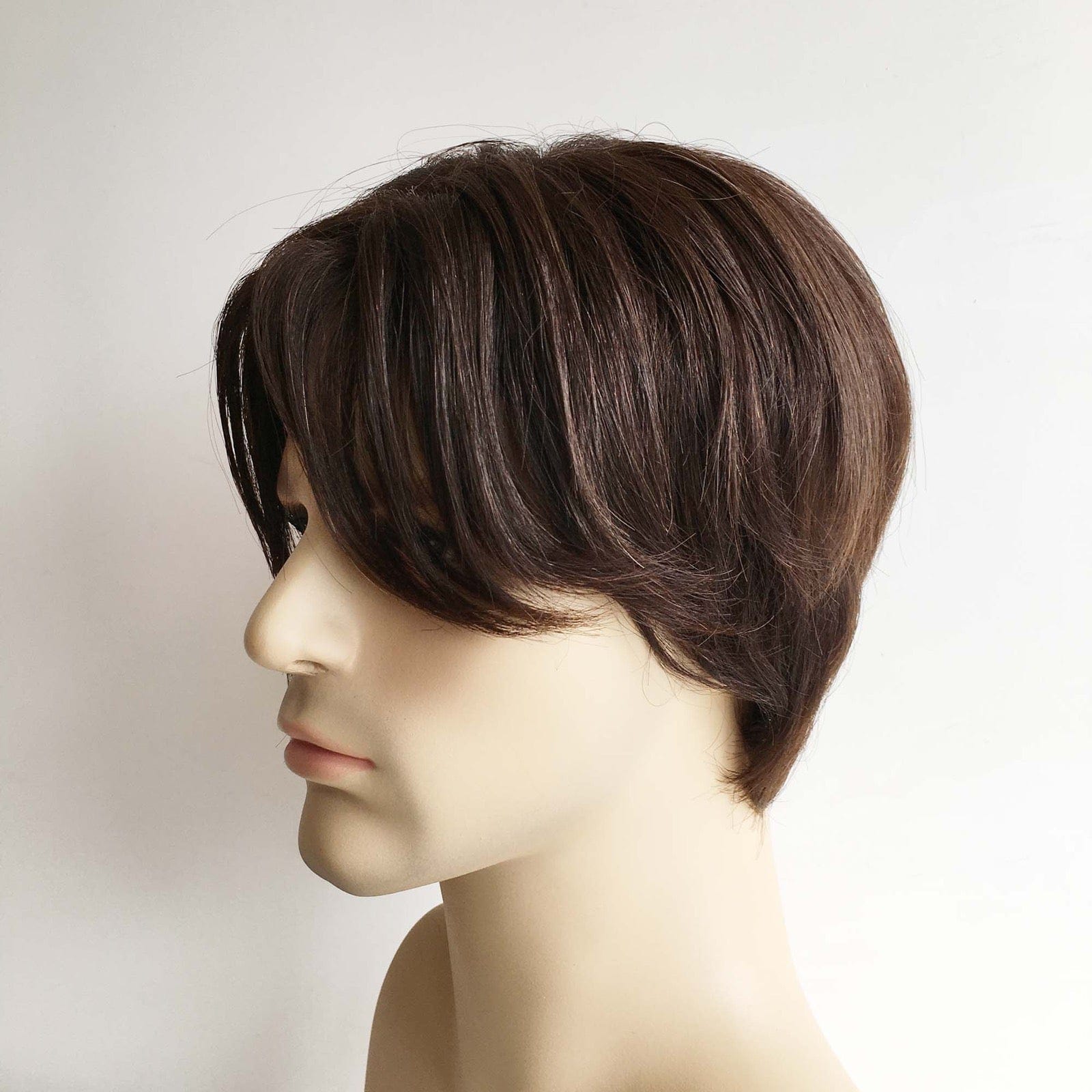 Men Dark Brown Real Human Hair Short Curtain Bangs Wig