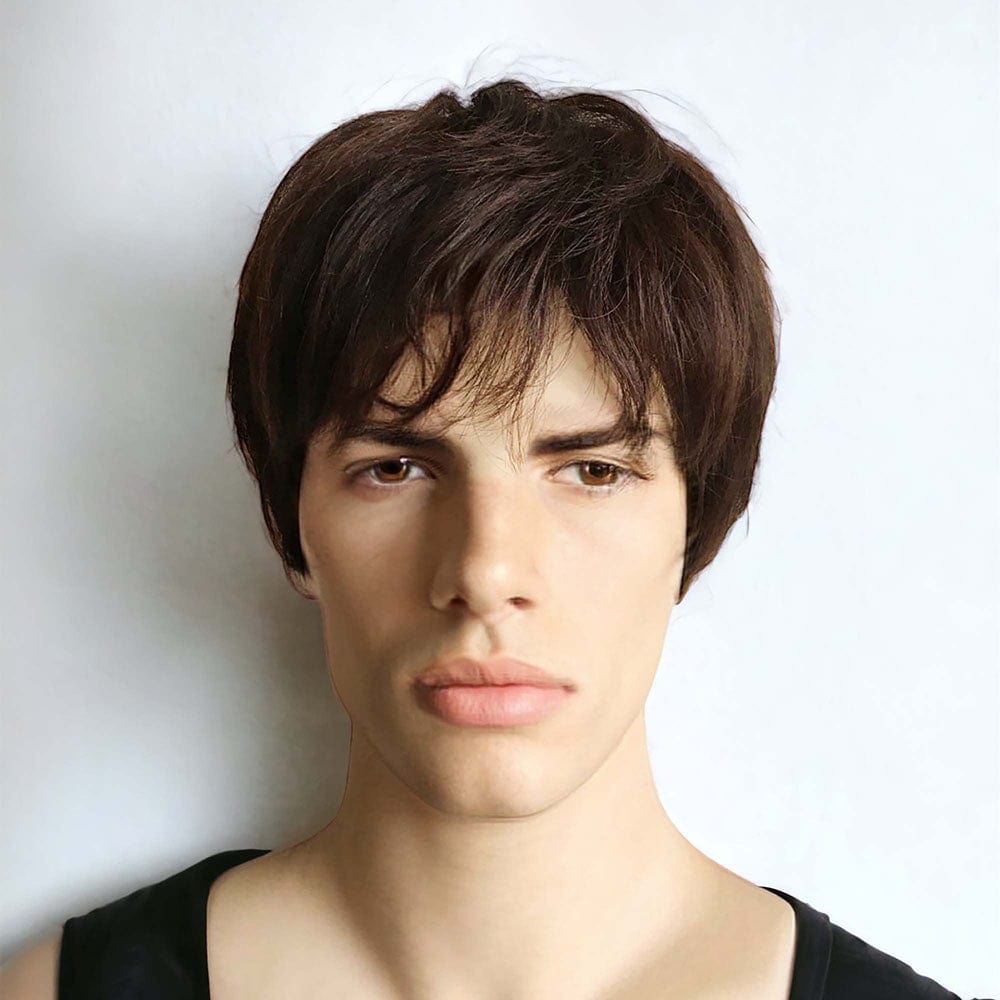 Men Dark Brown Textured Fringe Bangs Short Real Human Hair Wig |  nevermindyrhead – nevermindyrhead