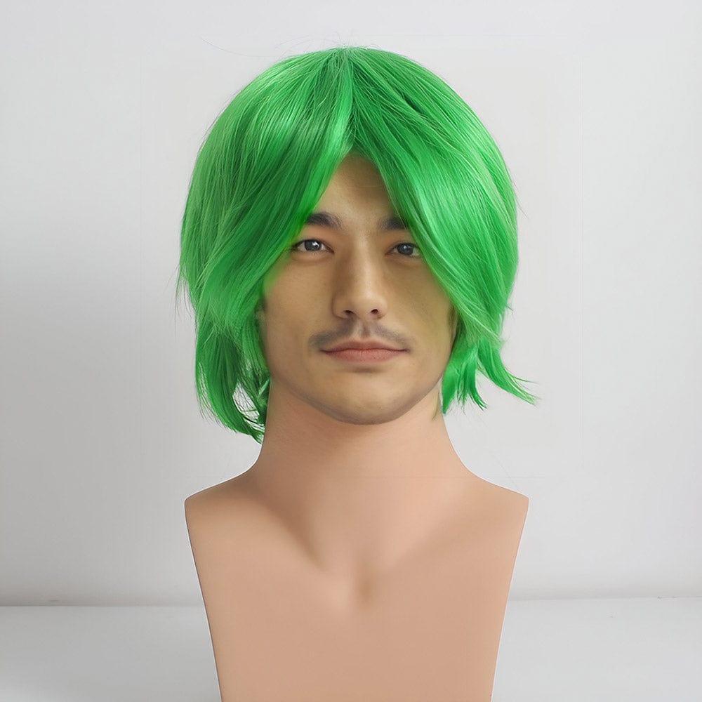 nevermindyrhead Men Green Short Straight Long Bangs Cosplay Anime Wig 3 Colors Green 081