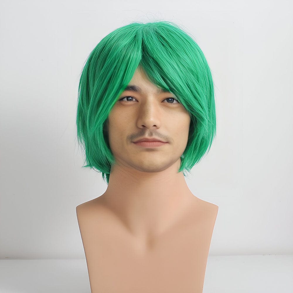 nevermindyrhead Men Green Short Straight Long Bangs Cosplay Anime Wig 3 Colors Green 085