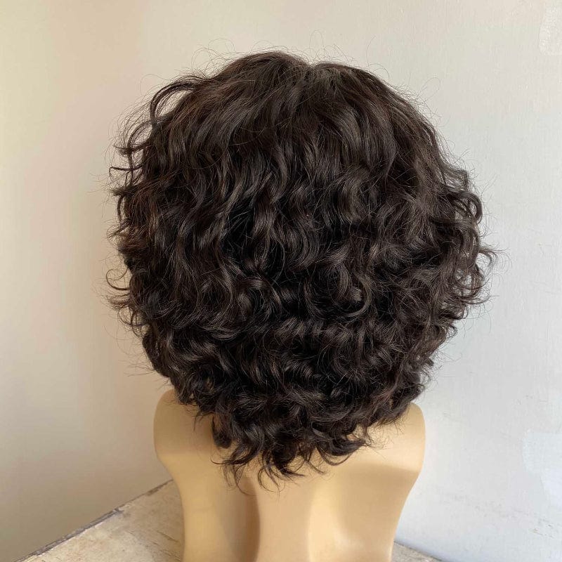 nevermindyrhead Men Human Hair Wig Black Lace Front Curly Short Hair With Bangs Messy Thick Realistic 13X6