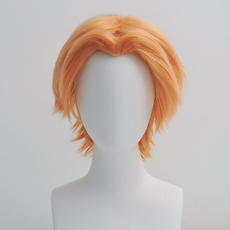 nevermindyrhead Men Orange Anime Cosplay Wig Short Straight Hair Middle Part Long Curtain Bangs