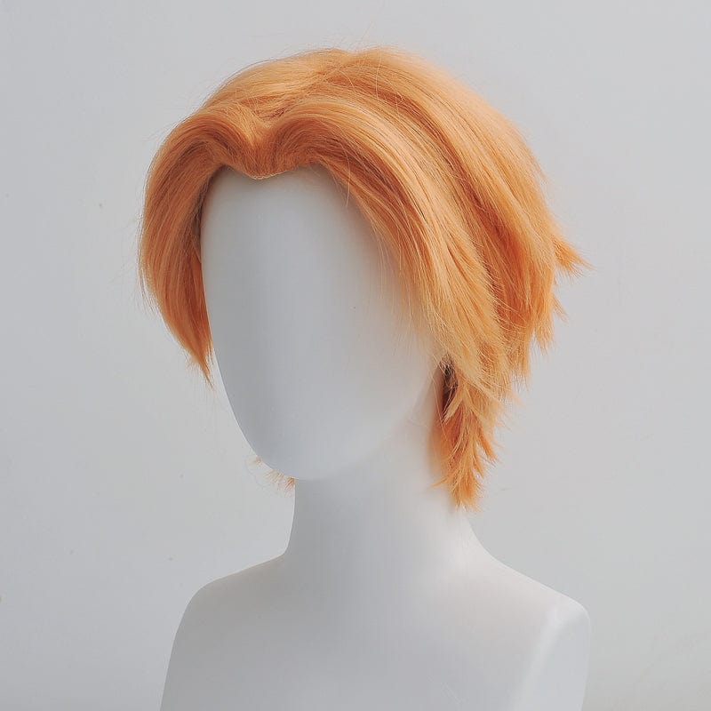 nevermindyrhead Men Orange Anime Cosplay Wig Short Straight Hair Middle Part Long Curtain Bangs