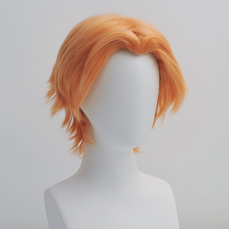 nevermindyrhead Men Orange Anime Cosplay Wig Short Straight Hair Middle Part Long Curtain Bangs