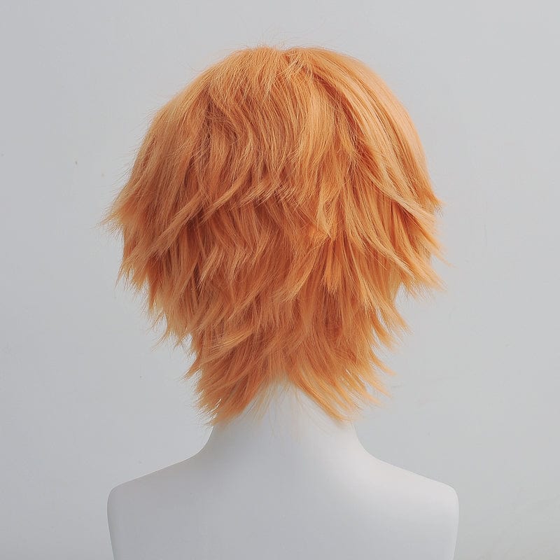 nevermindyrhead Men Orange Anime Cosplay Wig Short Straight Hair Middle Part Long Curtain Bangs