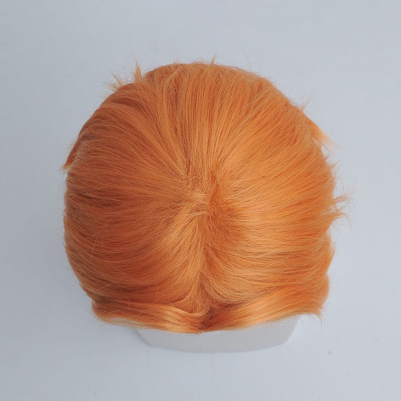 nevermindyrhead Men Orange Anime Cosplay Wig Short Straight Hair Middle Part Long Curtain Bangs