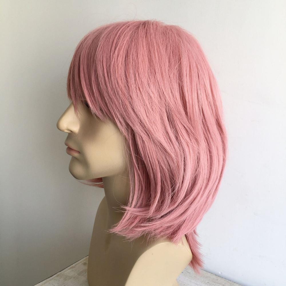 nevermindyrhead Men Pink Cosplay Wig With Bangs Short Straight Hair Layers Choppy Cutting