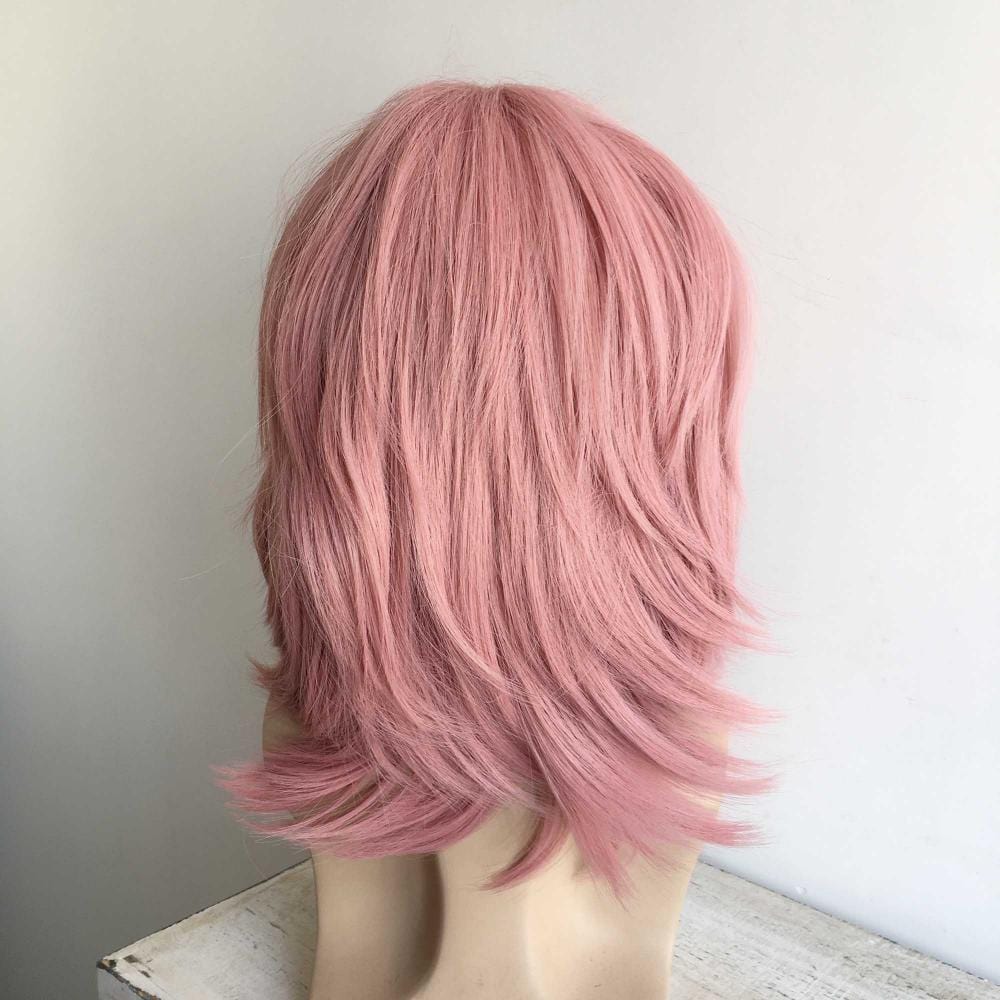 nevermindyrhead Men Pink Cosplay Wig With Bangs Short Straight Hair Layers Choppy Cutting